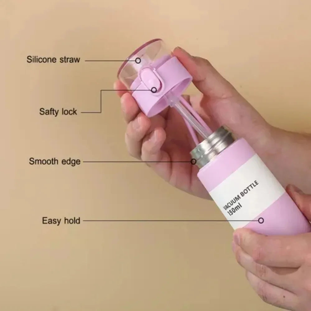 Garrafa térmica de água em aço inoxidável 150 ml/250 ml com palhinha, mini copo térmico para chá, café e viagem, frasco a vácuo isolado