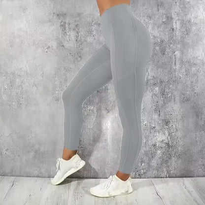 Leggings de fitness para mulher – calças de cintura alta com bolso, elásticas, modeladoras e com efeito push-up, ideais para treino, corrida e uso casual.