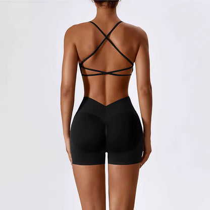 Conjunto feminino sem costuras para ioga e ginásio — inclui top curto e calções, ideal para treino, corrida e fitness (2 peças).