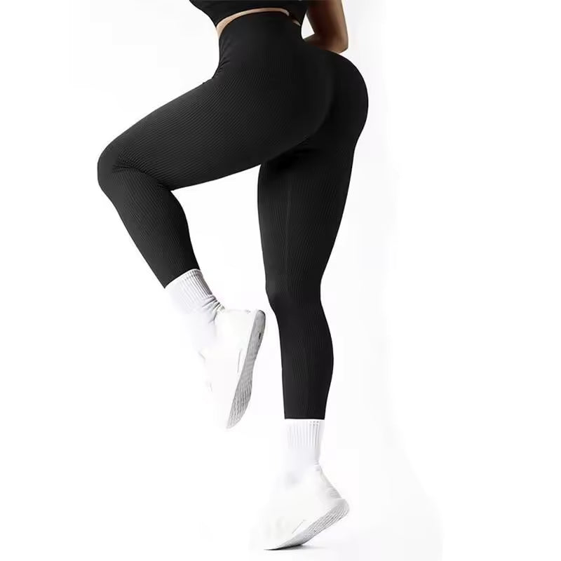 Leggings de yoga de cintura subida para mulher, sem costuras, ideais para desporto, ginásio e fitness, com controlo de barriga e adequadas para corrida.