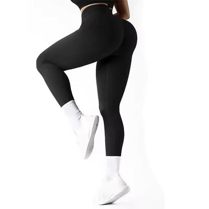 Leggings de yoga de cintura subida para mulher, sem costuras, ideais para desporto, ginásio e fitness, com controlo de barriga e adequadas para corrida.
