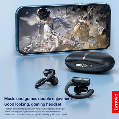 Auriculares Desportivos Sem Fios Lenovo XT80 Originais com Microfones, Ecrã LED de Energia e Som Estéreo HiFi Bluetooth 5.3 TWS