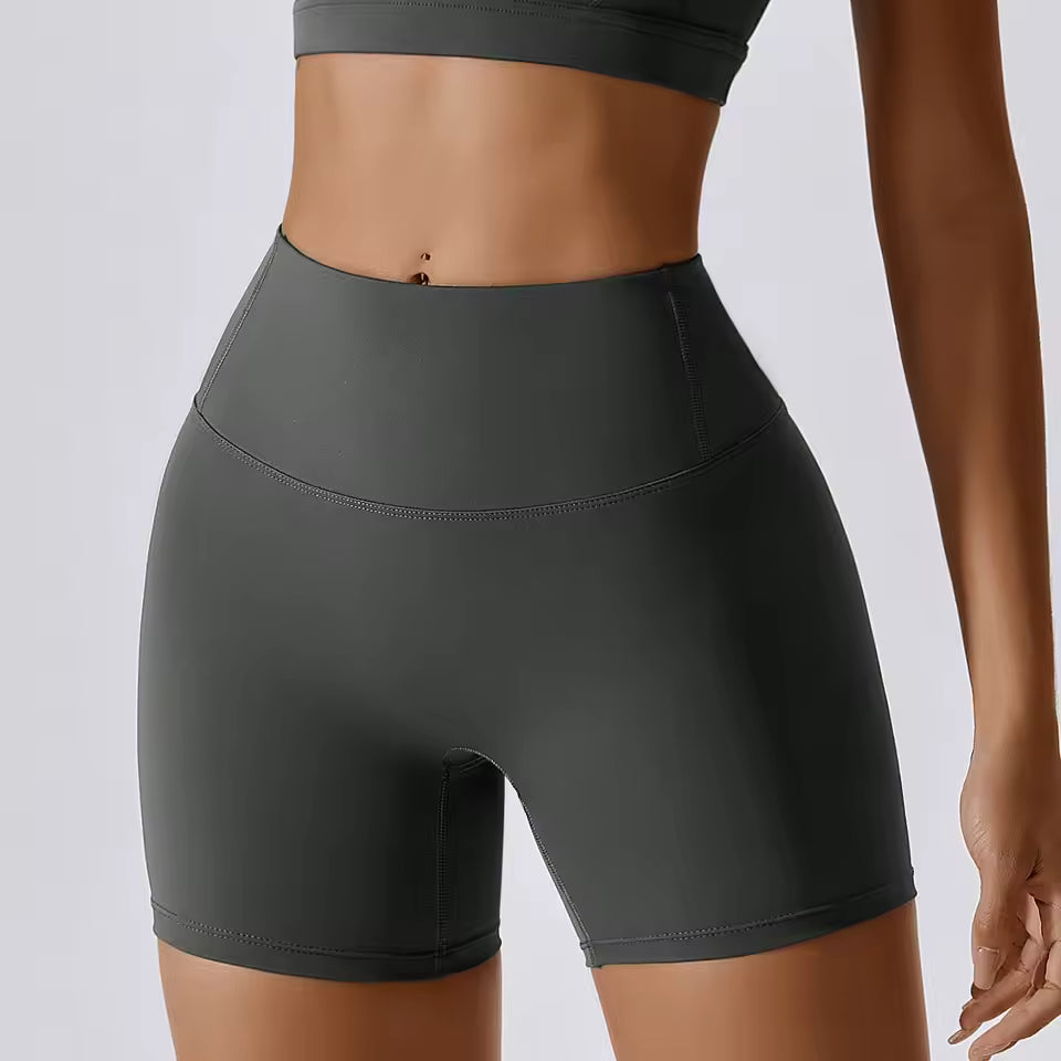 Shorts desportivos femininos de cintura alta, push up, de alta elasticidade, ideais para yoga, corrida, ginásio e treino