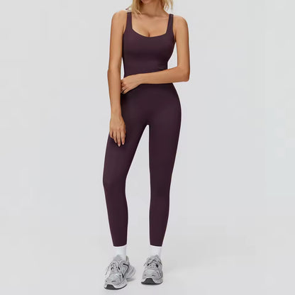 Macacão feminino de fitness e desporto, conjunto de ioga respirável e de secagem rápida, roupa desportiva feminina para ginásio com efeito push up.