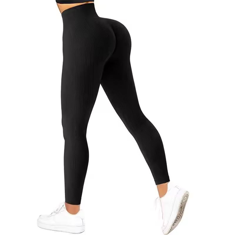 Leggings de yoga de cintura subida para mulher, sem costuras, ideais para desporto, ginásio e fitness, com controlo de barriga e adequadas para corrida.
