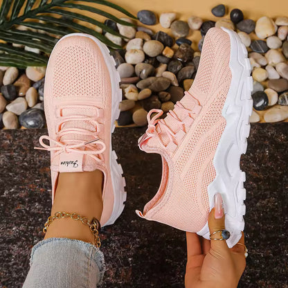 Ténis femininos respiráveis em malha — modelo casual, versátil e estilo “dad shoe”