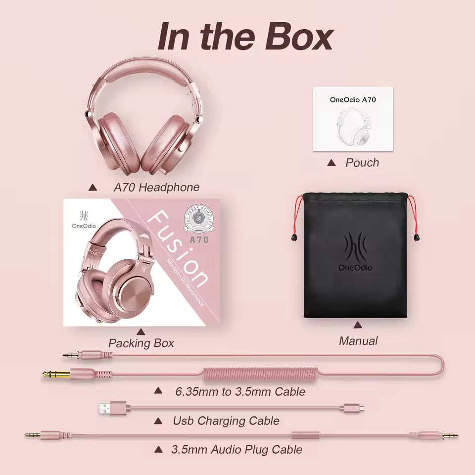 OneOdio A70 – Auscultadores Sem Fios com Microfone, Bluetooth 5.2, Design Sobre a Orelha, Mãos-Livres, Compatíveis com Telefone, PC, Computador e Escritório