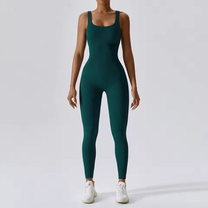 Conjunto feminino de ioga sem costuras para primavera — peça única, body para treino de fitness, dança e ginásio, com efeito push up e compressão abdominal.