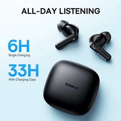 Baseus Bowie E19 – Auscultadores Sem Fios Bluetooth 5.3, com Big Bass, Drivers de 12 mm e Resistência à Água IPX5