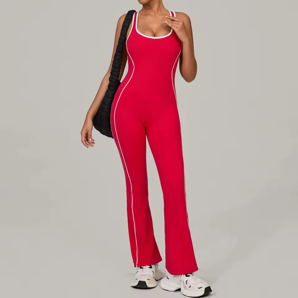 Macacão de ginástica feminino, macacão de fitness para corrida, fato desportivo feminino, roupa de yoga com blocos de cor, conjunto de treino e vestuário desportivo.