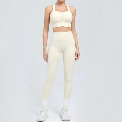 Conjunto feminino de 2 peças, fato de treino e yoga, roupa desportiva de ginásio com leggings de cintura alta e sutiã de fitness, conjunto atlético.