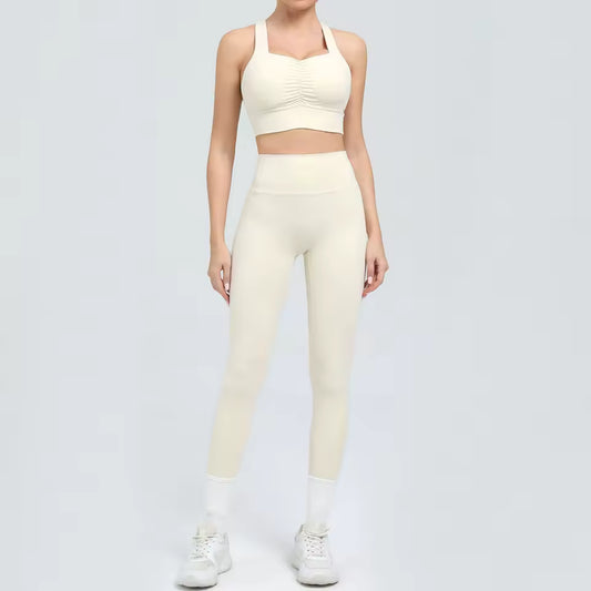 Conjunto feminino de 2 peças, fato de treino e yoga, roupa desportiva de ginásio com leggings de cintura alta e sutiã de fitness, conjunto atlético.