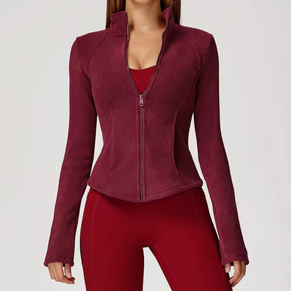 Casaco de lã de inverno para mulher, com mangas compridas, em velo de cordeiro, ideal para atividades ao ar livre — casaco quente e grosso para os dias frios.