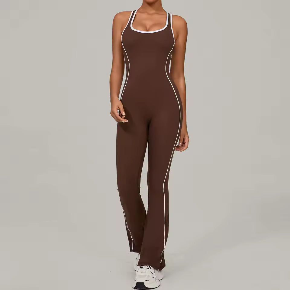 Macacão de ginástica feminino, macacão de fitness para corrida, fato desportivo feminino, roupa de yoga com blocos de cor, conjunto de treino e vestuário desportivo.