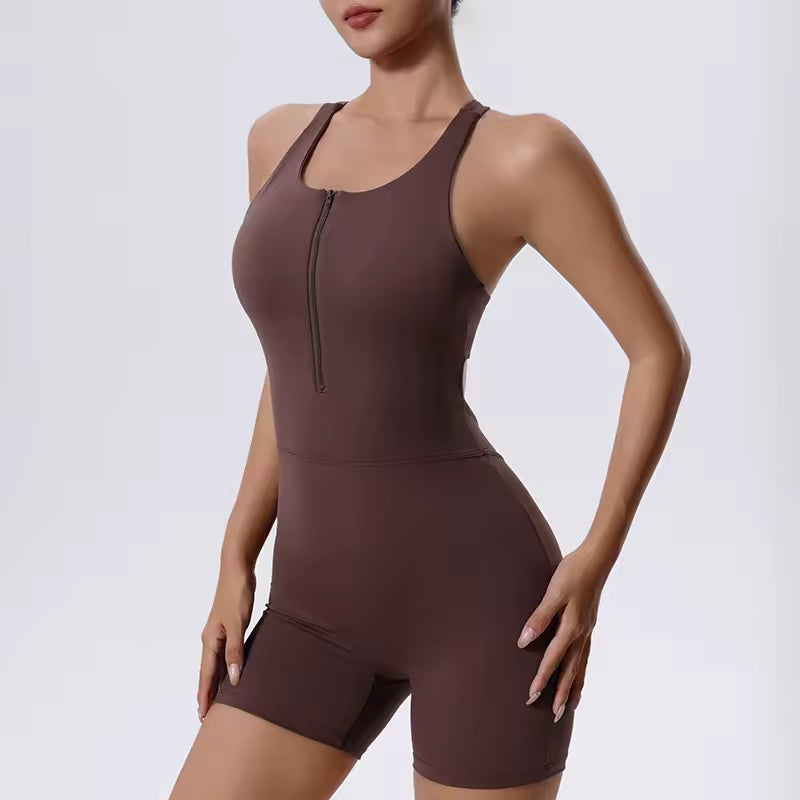 Conjunto feminino de treino de ioga — macacão de fitness, roupa desportiva para ginásio, 1 peça.