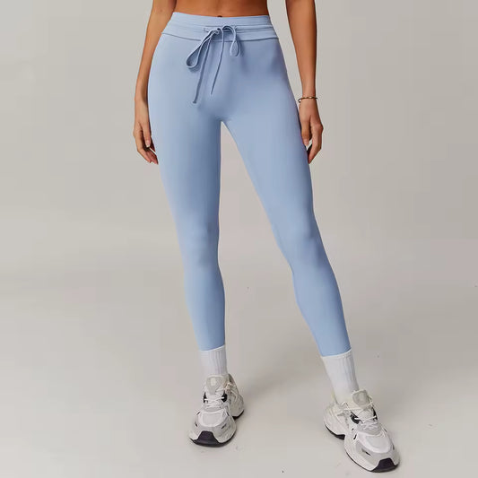 Leggings desportivas de cintura alta com cordão, efeito push up e levantamento dos glúteos, ideais para yoga, treino, corrida e uso no ginásio