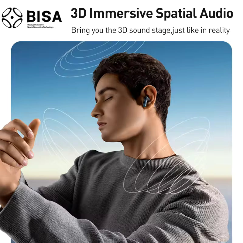 Baseus Bowie M2 S ANC – Auscultadores Sem Fios Bluetooth 5.3, com Cancelamento de Ruído Híbrido de 48 dB e Suporte para Áudio Espacial 3D