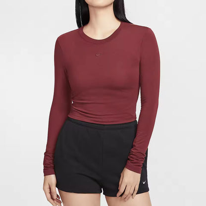 Nike Oficial Autêntico — Novo Top de Malha Feminino de Outono, Bordado, Corte Curto e Ajuste Fino HF5323-625