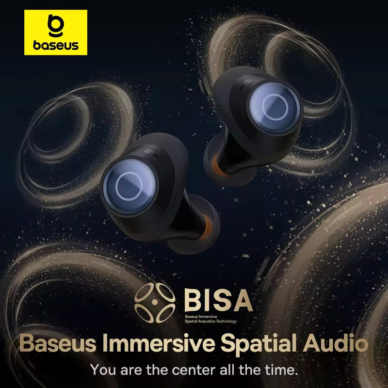 Baseus Bowie MA10 Pro ANC — Auscultadores Sem Fios com Cancelamento de Ruído Híbrido de 48 dB, Bluetooth 5.3, IPX6 à Prova de Água, 4 Microfones ENC para Desporto