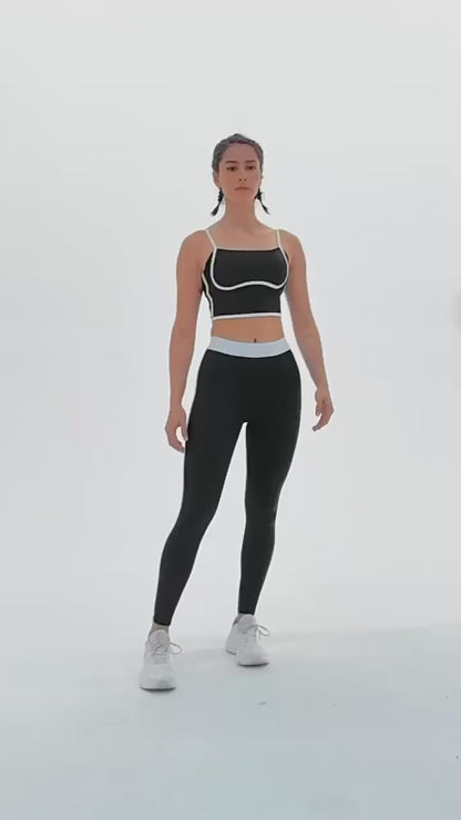 Conjunto feminino de ioga com 2 peças — roupa desportiva de ginásio, leggings fitness e top desportivo para treino.