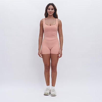 Macacão curto feminino de ioga – peça única desportiva de ginásio, com efeito push up e tecido elástico, ideal para treino e fitness