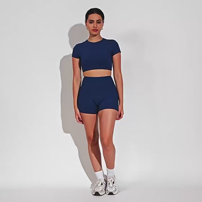 Top Desportivo Feminino de Yoga — Camisola de Manga Curta para Treino, Corrida e Fitness, Roupa de Ginásio e Desporto